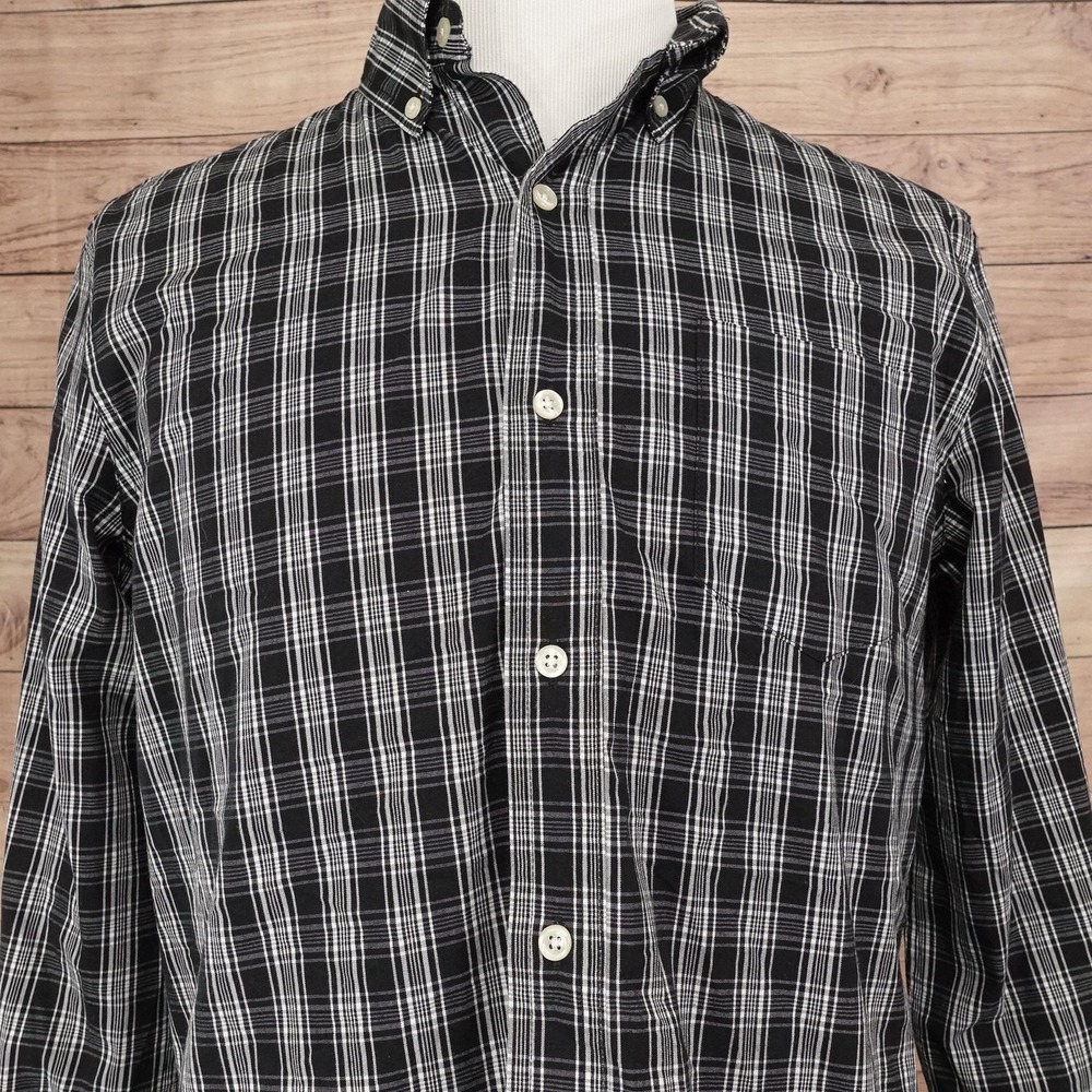 Chaps Shirt Mens M Black Plaid Long Sleeve Button-Up Stretch Easy Care Casual